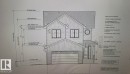 Architectural Drawing. Illustrating the exterior elevation and material specifications for the property - 94 Rosa Crescent, St. Albert, AB 