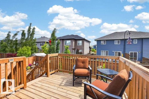 Expansive wood deck with a full railing system - 71 Ratelle Circle, St. Albert, AB 