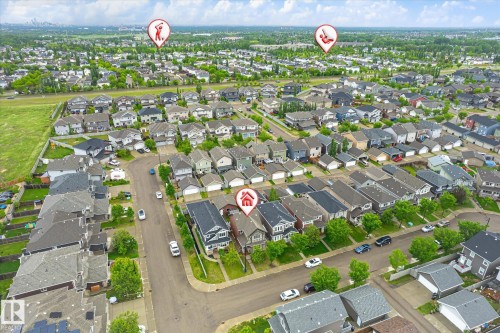 Aerial view of a residential neighborhood with numerous detached homes - 9039 219 Street, Edmonton, AB 