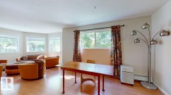 Spacious living area featuring wood-finish flooring, multiple windows, and light-toned walls - 