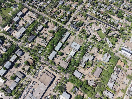 Aerial perspective showcasing diverse urban and residential structures - 201 11408 108 Avenue, Edmonton, AB 