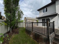 Expansive multi-level wood deck with black metal railings - 