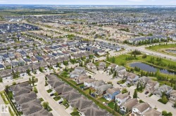Aerial perspective showcasing a residential community with varied architectural styles - 