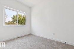 White walls with a single window and gray carpet - 