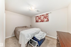 Neutral-toned walls complement the textured carpet flooring - 