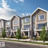 Contemporary townhome exteriors featuring varied siding, stone accents, private balconies, and individual entryways - 6 18110 28 Avenue, Edmonton, AB 