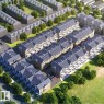 Aerial rendering showcasing a residential development featuring multiple townhome-style buildings - 6 18110 28 Avenue, Edmonton, AB 