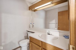 Bathroom vanity featuring a built-in sink, laminate countertop, wood-finish cabinetry, and an overhead light fixture - 