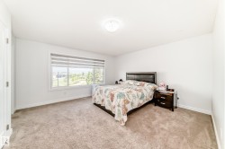 Spacious room featuring neutral carpeting, white baseboards, and a large window with horizontal blinds - 