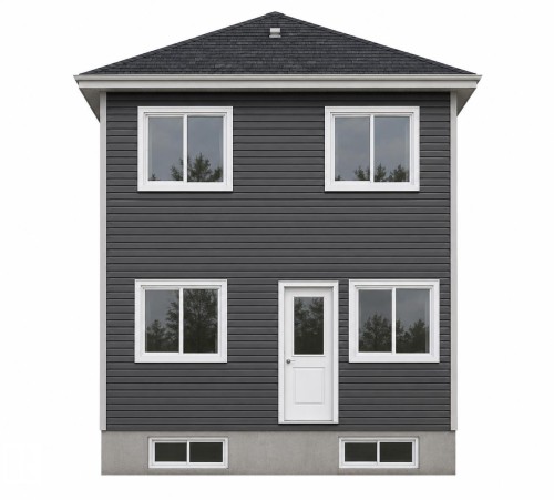 Two-story residence featuring dark gray horizontal siding and a contrasting white entry door - 510 Robinson Boulevard, Leduc, AB 