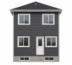 Two-story residence featuring dark gray horizontal siding and a contrasting white entry door - 510 Robinson Boulevard, Leduc, AB 