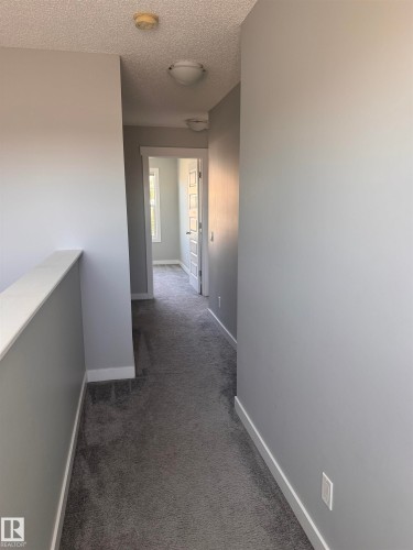 Carpeted hallway featuring light gray walls, white baseboards, and overhead dome lighting - 1313 Chappelle Boulevard, Edmonton, AB 
