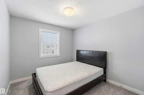 Light gray walls complement the textured gray carpet in this room featuring a window with blinds and a flush-mount ceiling light fixture - 1313 Chappelle Boulevard, Edmonton, AB 