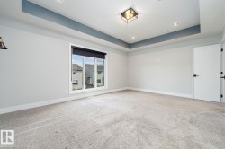 Spacious room featuring light gray carpeting and white baseboards - 