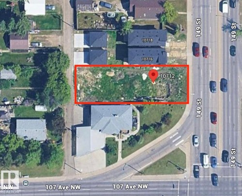 Aerial View. Depicting the property at 10712 with surrounding properties and street names - 10712 149 Street Nw, Edmonton, AB 