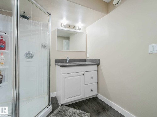 Glass-enclosed shower with a rainfall showerhead - 9207 169 Street, Edmonton, AB - Indoor Photo Showing Bathroom
