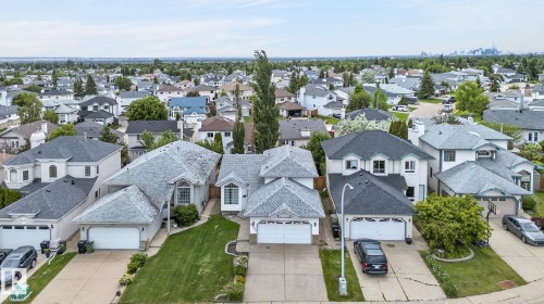 Aerial perspective of a residential street with diverse architectural styles - 6225 159A Avenue, Edmonton, AB 