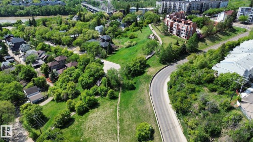 Aerial perspective showcasing a residential area with varied architectural styles - 10173 93 Street, Edmonton, AB 