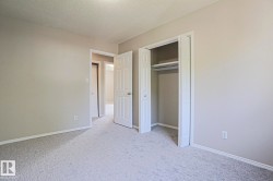 Neutral-toned room featuring light gray walls, white baseboards, and textured carpeting - 