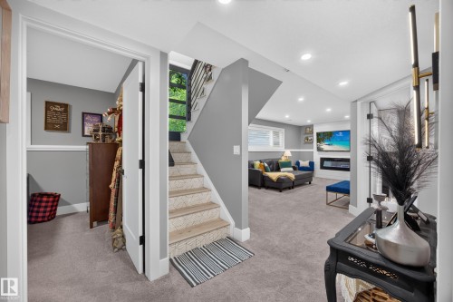 Carpeted lower level featuring a light gray color palette - 43 Burnham Place, St. Albert, AB 