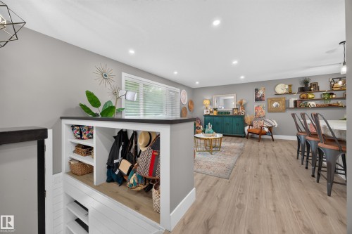Built-in entryway storage with shelving and hanging space - 43 Burnham Place, St. Albert, AB 