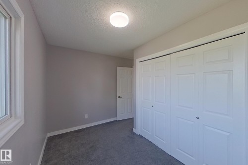 Room featuring light gray walls, gray carpet, and white bi-fold closet doors - 176 Centennial Court, Edmonton, AB 