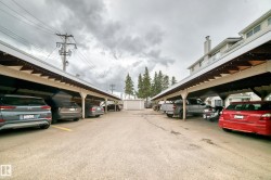 Covered parking spaces feature a durable paved surface and overhead lighting - 