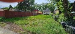 Vacant lot featuring mature perimeter trees, a brown privacy fence, and an established green space - 