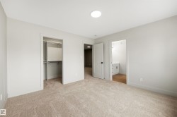 Carpeted room featuring light gray walls and a circular flush-mount ceiling light - 