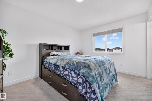 Bright room with a large window, neutral carpet flooring, white walls, and white trim - 104 Kidd Crescent, Leduc, AB 