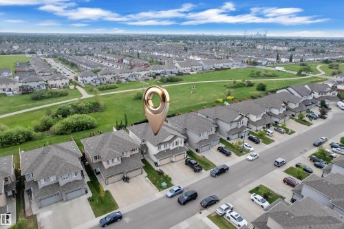 Aerial perspective showcasing a residential street with detached homes - 1750 27 Street, Edmonton, AB 