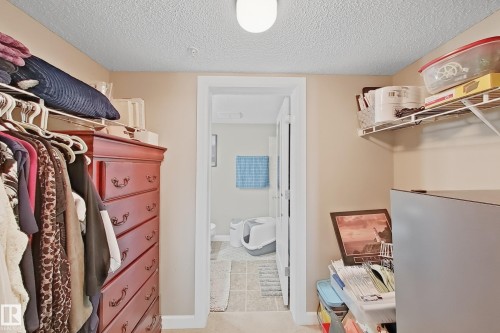 Walk-in closet with wire shelving and a neutral color palette - 117 3715 Whitelaw Lane, Edmonton, AB 