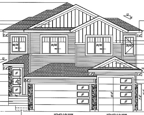 Architectural Blueprint. Illustrating the property's exterior elevations and structural components - 94 Mockingbird Crescent, Fort Saskatchewan, AB 