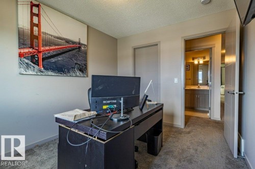 Neutral tone wall paint, textured carpet flooring, and a flush-mount overhead light fixture - 17123 49 Street, Edmonton, AB 