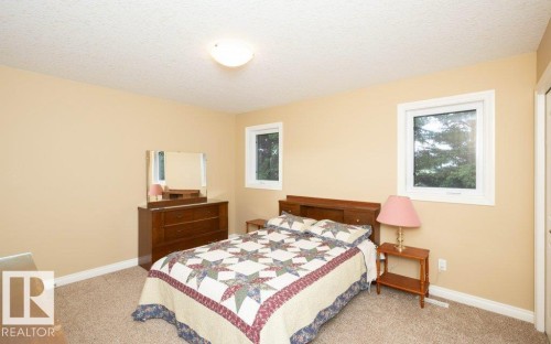 Carpeted room with neutral-toned walls, two windows with white trim, and a ceiling-mounted light fixture - 58505 Rng Rd 260, Rural Westlock County, AB 