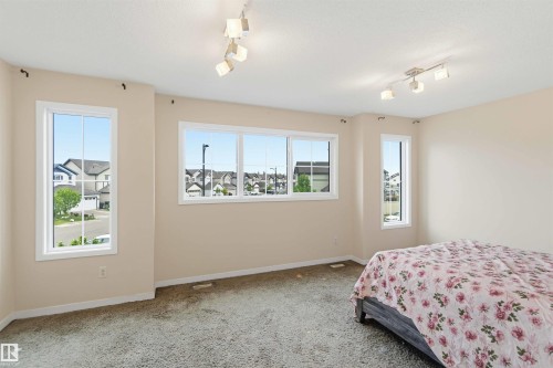 Spacious room featuring multiple windows, neutral wall tones, and track lighting fixtures - 5120 19 Avenue, Edmonton, AB 