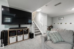 Finished living area featuring light gray walls and plush gray carpeting - 