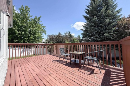 Expansive wood-finish deck with a full perimeter railing - 5607 188A Street, Edmonton, AB 