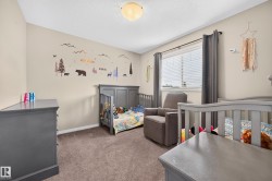 Carpeted room featuring a window with blinds, a ceiling-mounted light fixture, and neutral-toned walls - 