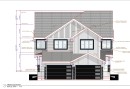 Front Elevation Blueprint. Illustrating the property's facade with material specifications and dimensions - 13108 186 Avenue, Edmonton, AB 