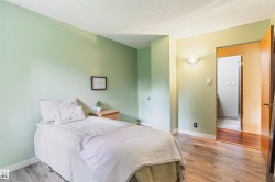 Room featuring light green wall paint and wood-finish flooring - 