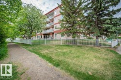 Multi-story building exterior featuring a red and tan facade, multiple private balconies, and mature evergreen trees - 