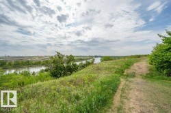 Expansive natural landscape featuring a winding dirt path, lush green foliage, and distant water - 