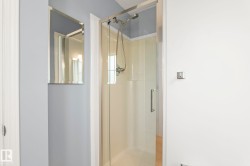 Shower enclosure with clear glass door and brushed nickel hardware - 