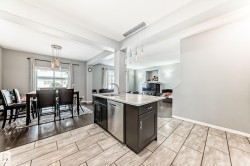 Kitchen island with dark wood cabinetry, light-toned countertop, and stainless steel dishwasher - 