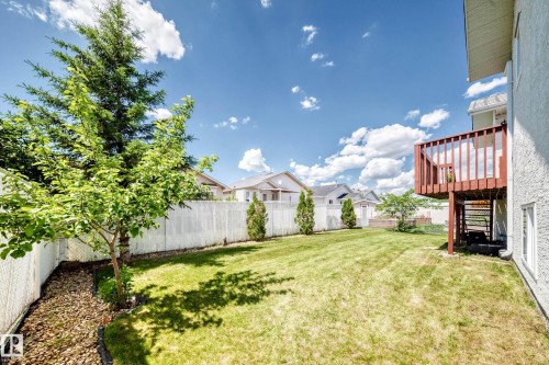 Expansive backyard featuring a lush lawn and established trees - 16124 76 Street, Edmonton, AB 