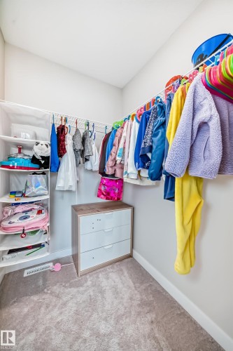 Walk-in closet featuring light-colored walls, ceiling, and carpeting - 4231 206 Street, Edmonton, AB 