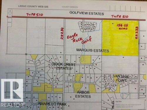 GIS Map. Illustrating property boundaries and geographic features within Leduc County - 23327 Twp Rd 510, Rural Leduc County, AB 