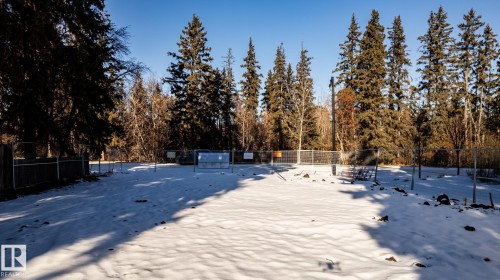 Expansive property featuring mature evergreen trees and a perimeter fence - 14307 Summit Drive, Edmonton, AB 