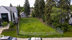 Expansive cleared lot featuring mature trees along the perimeter and a chain-link fence - 